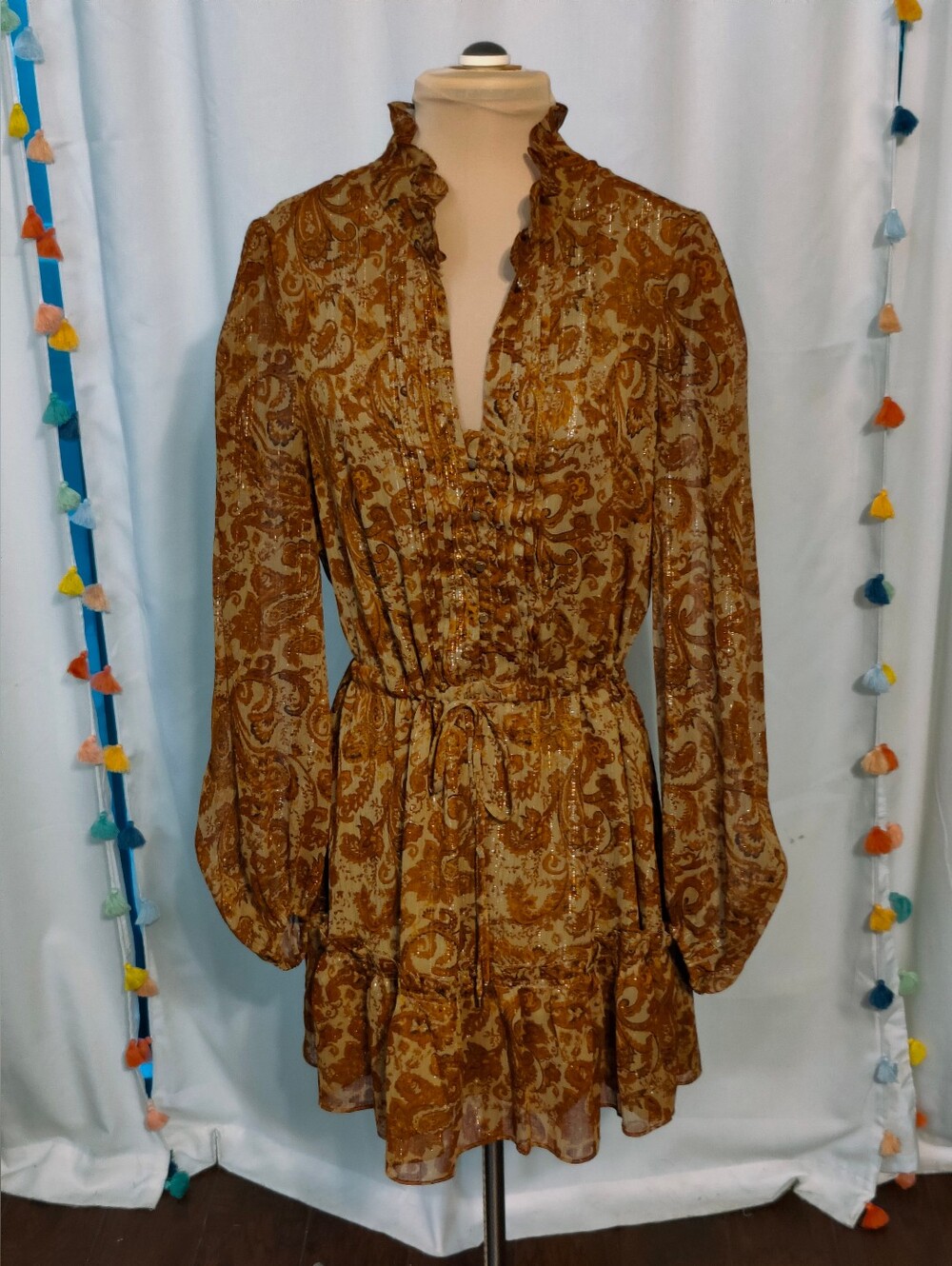 House of Harlow 1960 Throwback Retro Mini Dress sheer sleeves ruffle neck 8